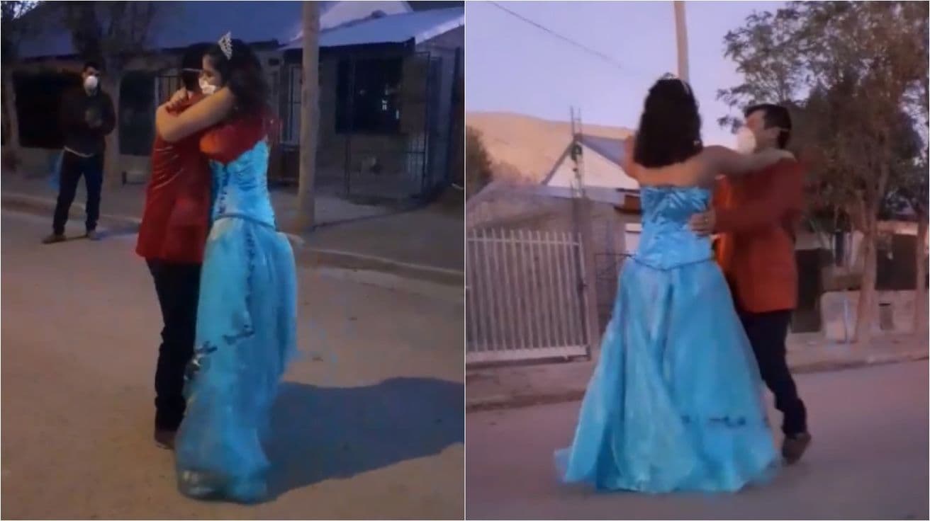 No pudo tener su fiesta de 15, pero bailó el vals en la calle con su padre y sus vecinos la ovacionaron